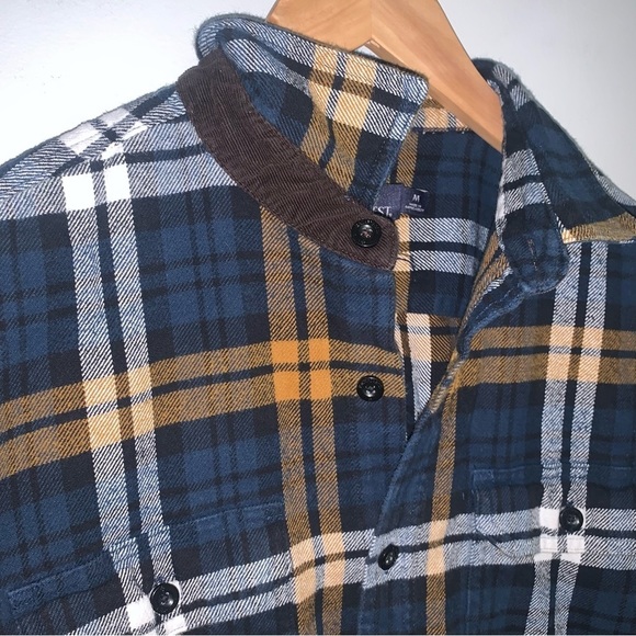 Rainforest Plaid Flannel Shirt Jacket Corduroy Blue Orange Men's Size Medium - Picture 5 of 10